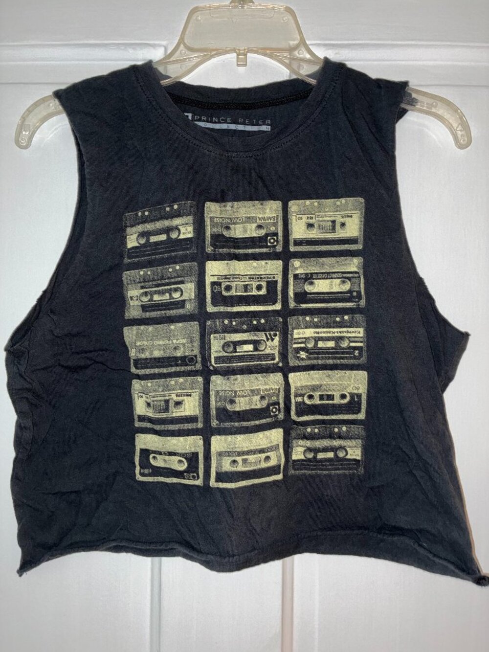 Prince Peter Collection M Black Cassette Tape Graphic Crop Muscle Tank USA